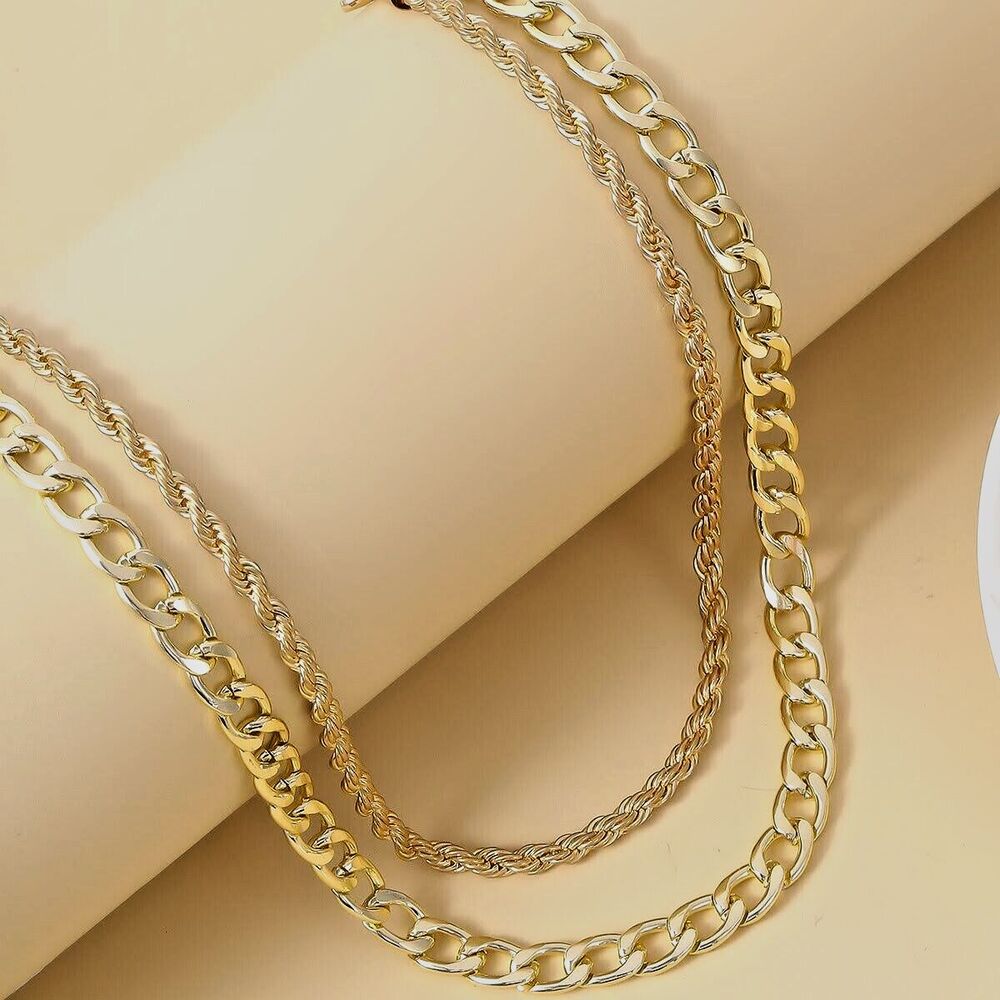 Gold Necklace Set, Cuban Link Chain, Twisted Rope Chain, Gift for Mom